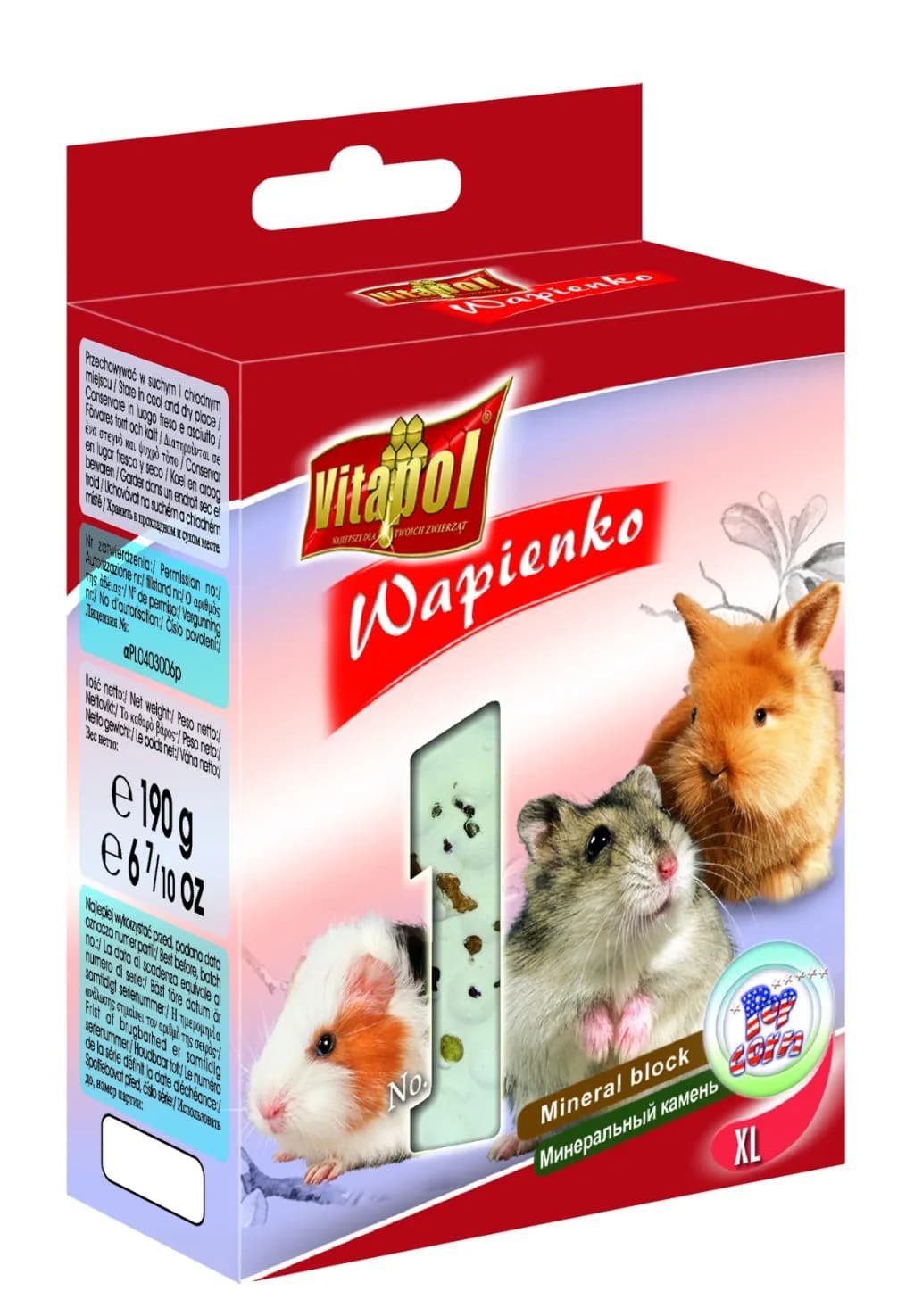 Vitapol Kostka wapienna POPCORN XL dla gryzoni i królika 190 g