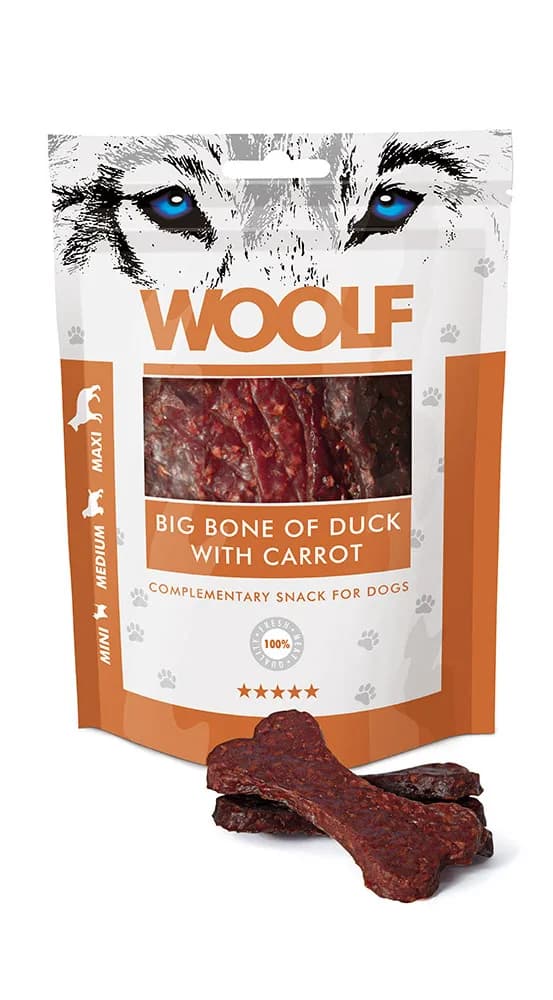 WOOLF BIG BONE DUCK CARROT Przysmak dla Psa Kostki Kaczka z Marchewką 100 g