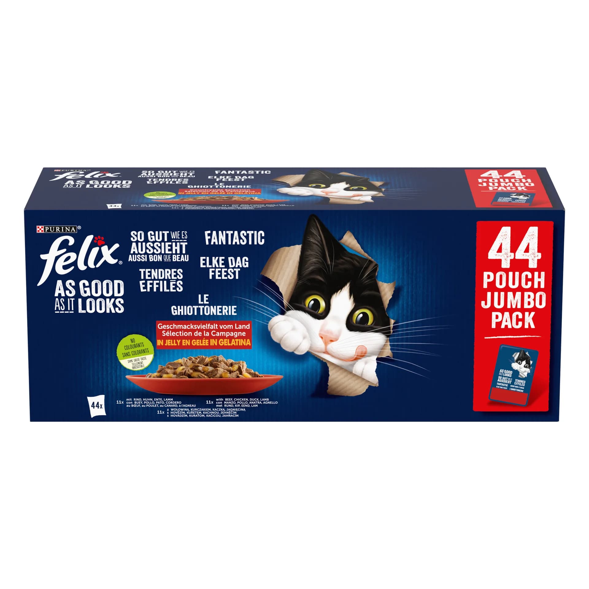 FELIX FANTASTIC MIX SMAKÓW WIEJSKICH, MOKRA KARMA W GALARECIE SASZETKI 44X85 g