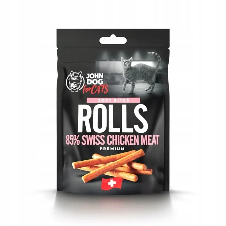 SMAKOŁYKI John Dog for Cats SOFT BITES Rurki z kurczaka szwajcarskiego 85% 50 g / ROLLS 85% CHICKEN 50 g