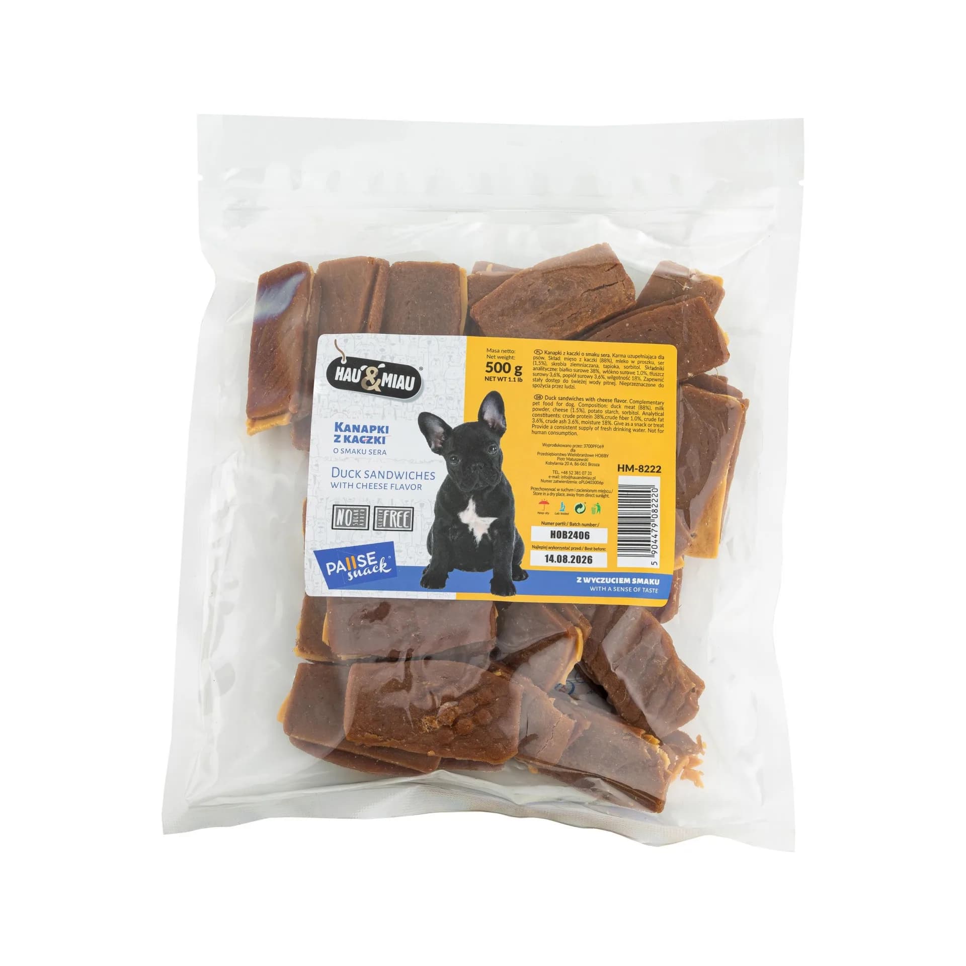 Hau&Miau Pausesnack przysmak dla psa, kanapki z kaczki o smaku sera, 500 g