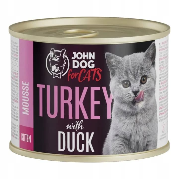 John Dog for Cats Mus karma mokra z indykiem i kaczką dla kociąt 200 g