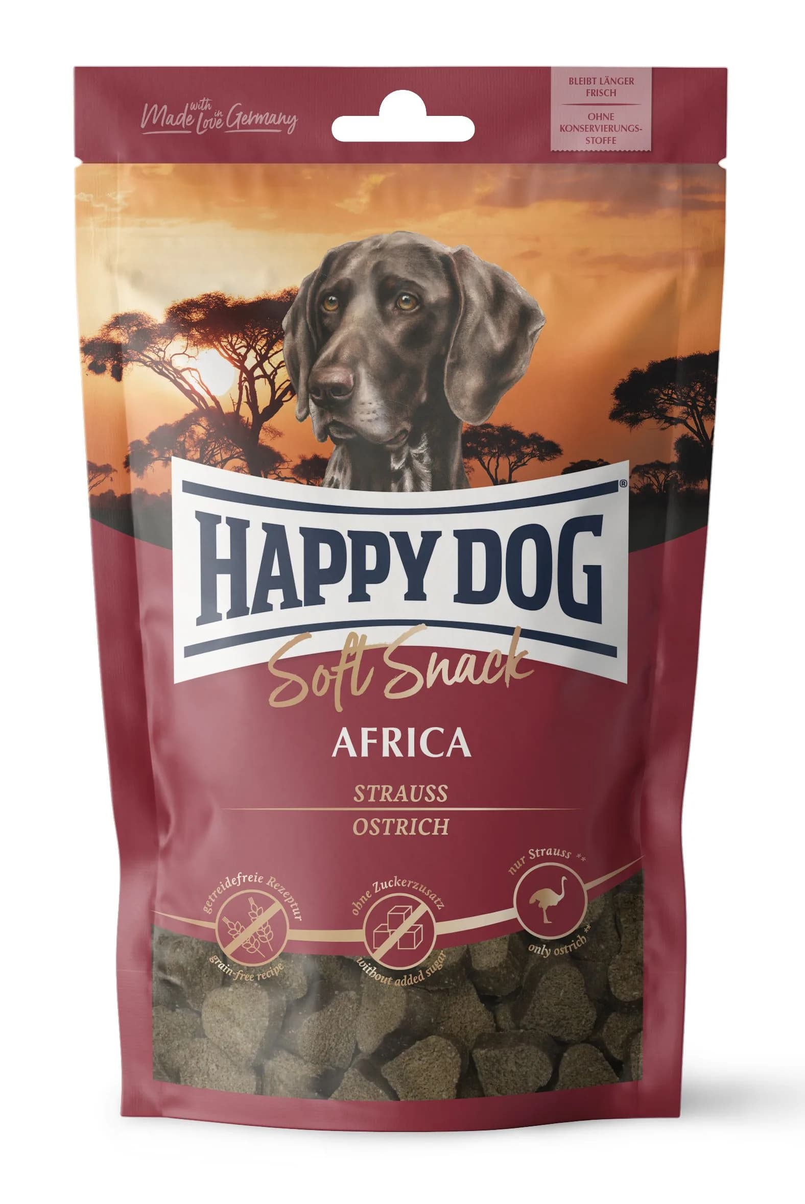 Happy Dog Soft Snack Afryka przysmak dla psów dorosłych do 10 kg struś saszetka 100 g