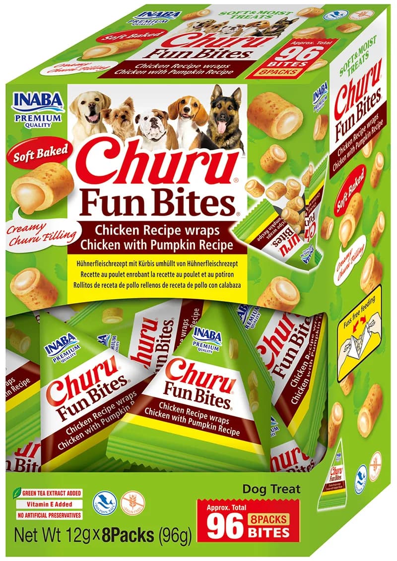 INABA DOG CHURU FUN BITES Kurczak i dynia miękkie kąski dla Psa 8 × 12 g (96 g)
