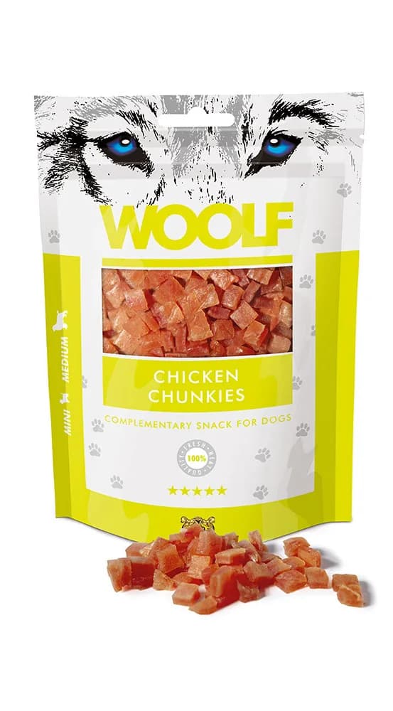 WOOLF SOFT CHICKEN CHUNKIES Przysmak dla Psa Delikatne Kostki z Kurczaka 100 g