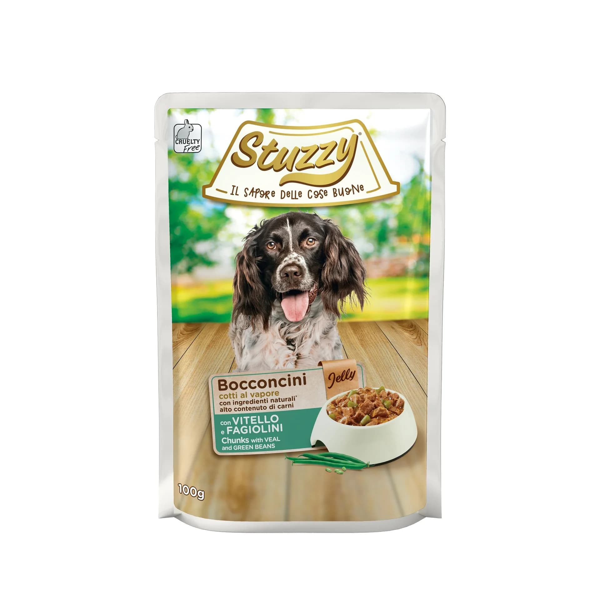 Stuzzy Bocconcini karma mokra dla psa cielęcina z groszkiem w galarecie kawałki 100 g