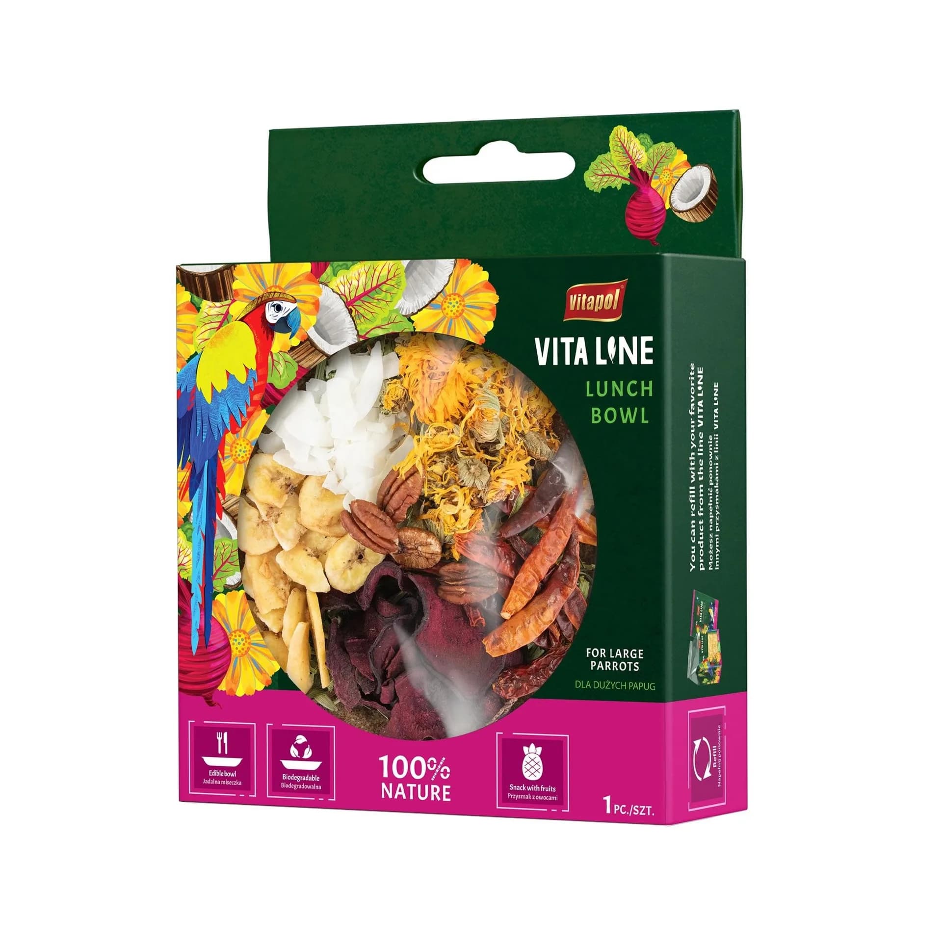 Vitapol Vitaline Lunch Bowl dla dużych papug w jadalnej misce 1 sztuka