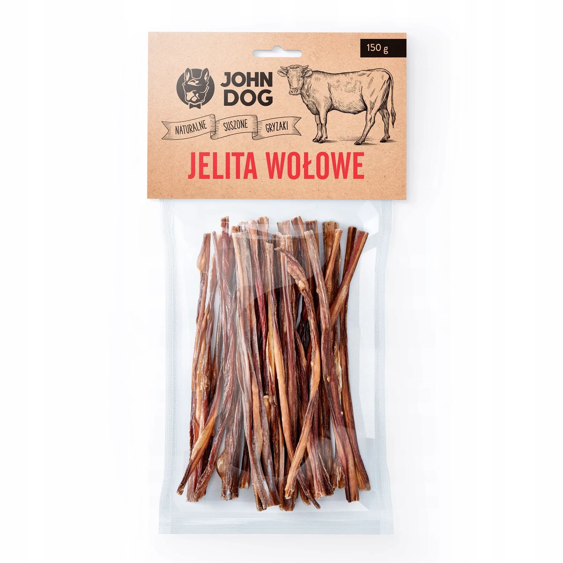 Naturalny suszony gryzak dla psa jelita wołowe 150 g John Dog
