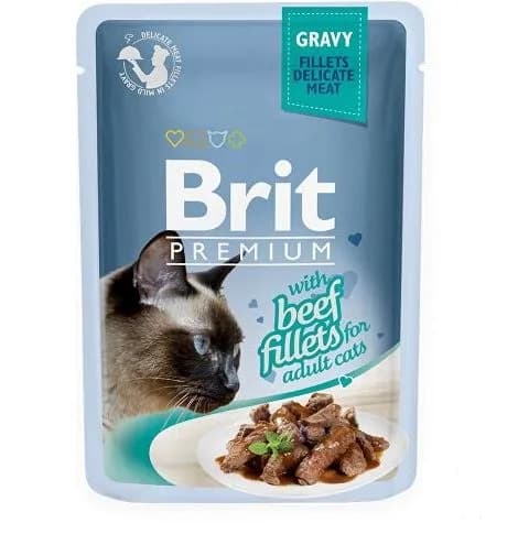 Brit Premium Pouch Gravy Fillets Delicate Meat with Beef mokra karma dla kotów z wołowiną w sosie 85 g