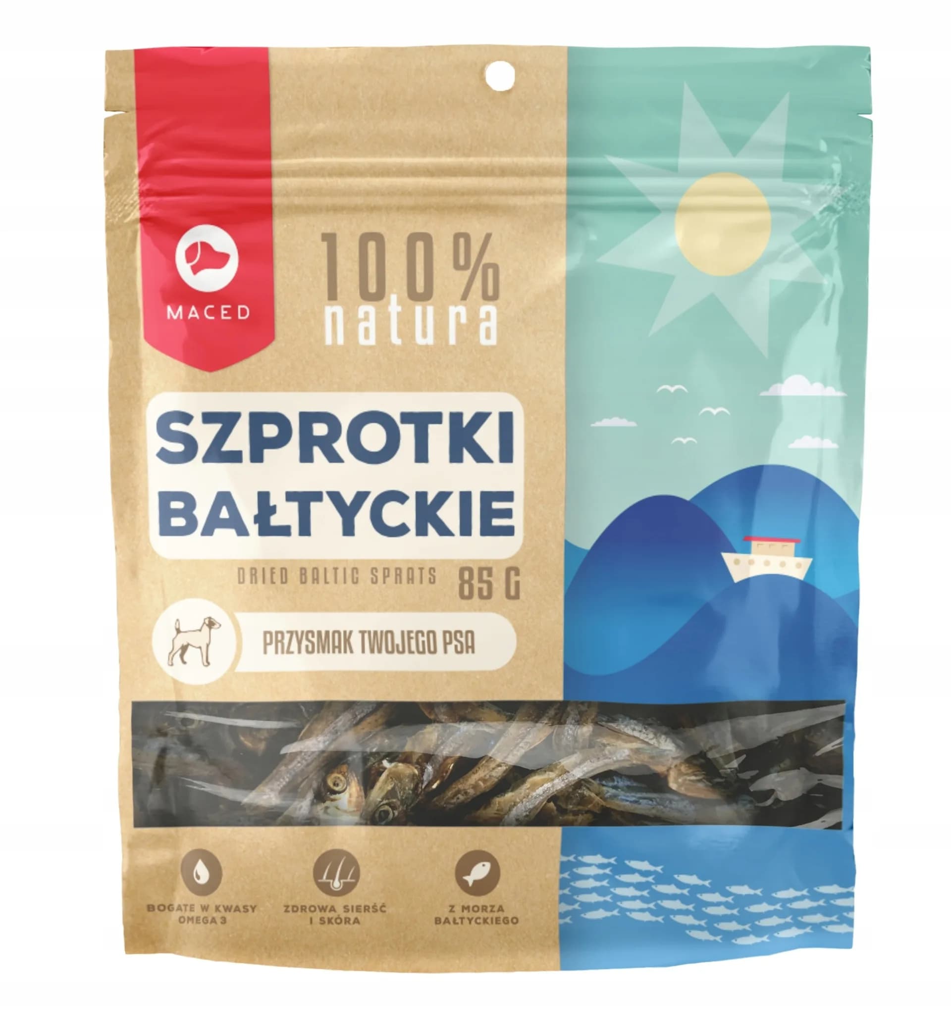 Naturalne Przysmaki dla Psów Szprotka Bałtycka Maced Smakołyki Smaczki 85 g