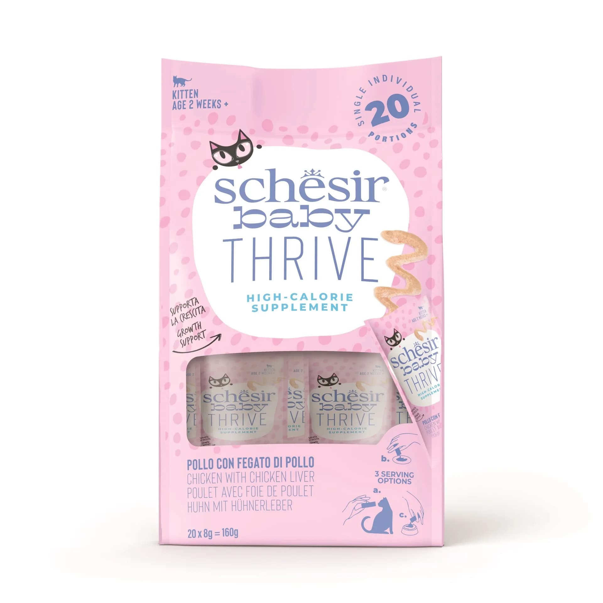 Schesir Baby Thrive multipack karma mokra dla kociąt kurczak z wątróbką 20 × 8 g