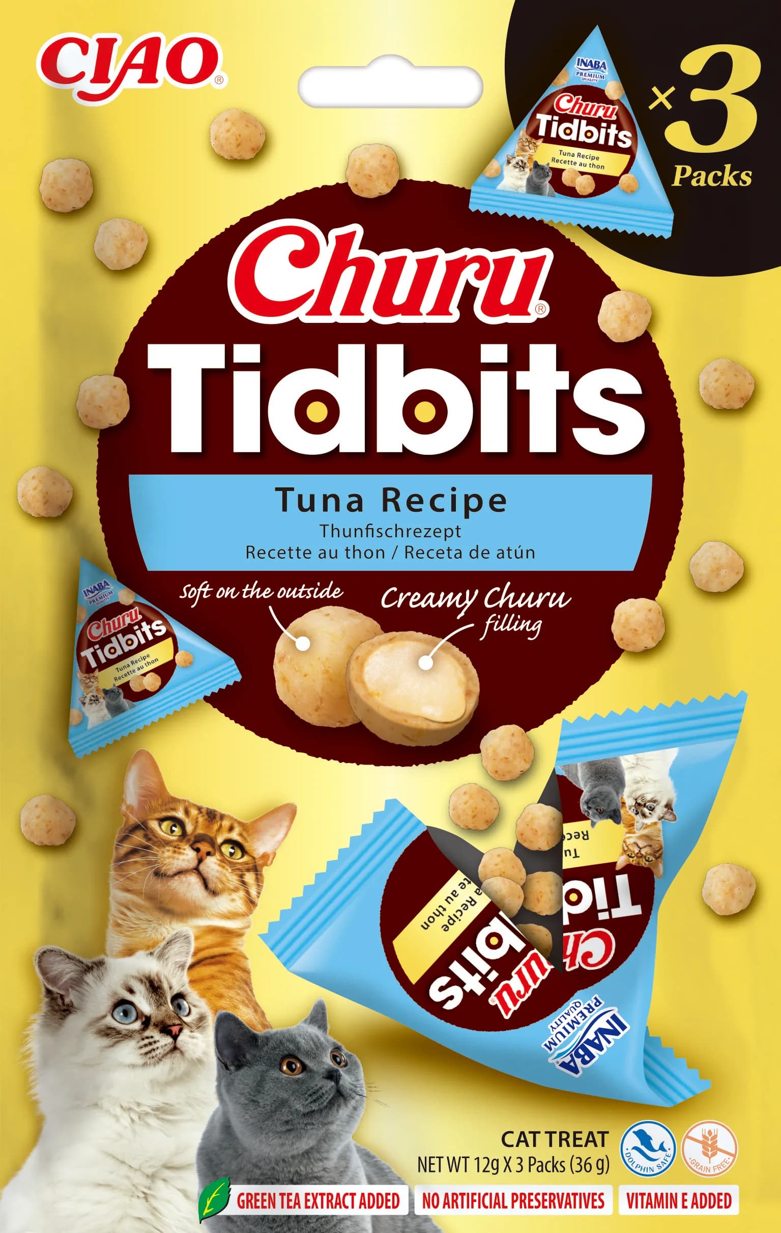 Inaba Churu Tidbits 3P Uzupełniająca karma dla kotów formuła z tuńczykiem 3 × 12 g