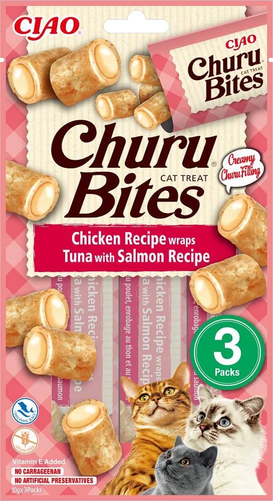 INABA CAT CHURU BITES CHICKEN WR.TUNA&SALMON 3 × 10 g