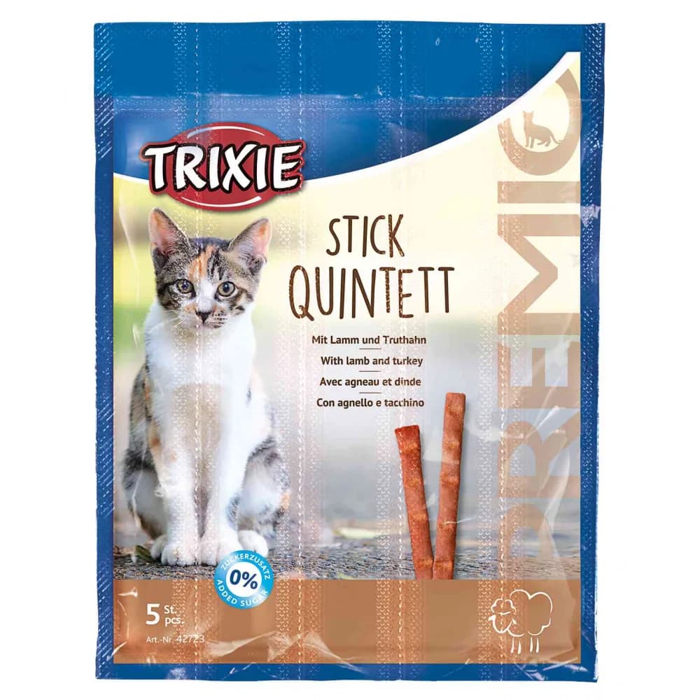PREMIO Quadro-Sticks - Paluszki Jagnięcina/Indyk Antykłaczek - Przysmak dla kota