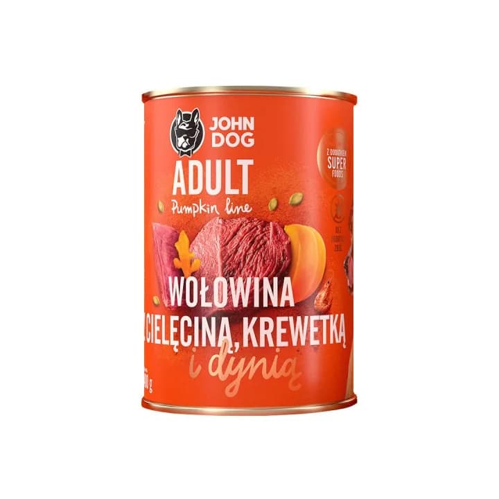 John Dog Pumpkin Line karma mokra dla dorosłego psa wołowina z cielęciną, krewetkami i dynią