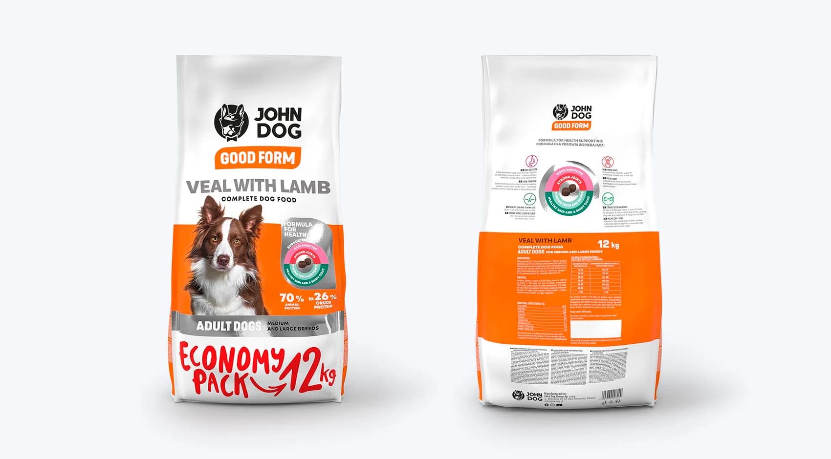 John Dog GF średnie duże RASY cielęcina z jagnięciną 12 kg