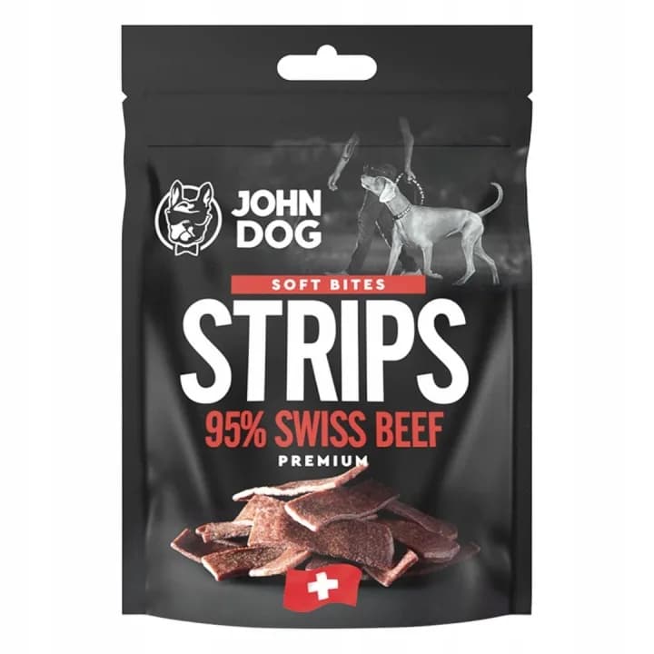 SMAKOŁYKI John Dog SOFT BITES Paski z wołowiny szwajcarskiej 95% 90 g / STRIPS 95% BEEF 90 g