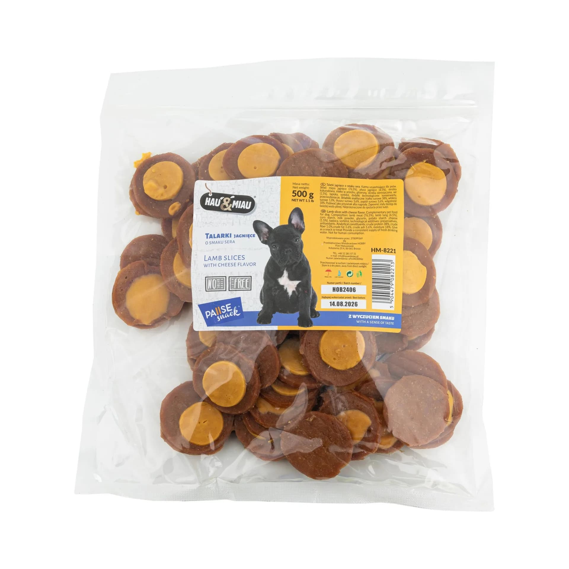 Hau&Miau Pausesnack przysmak dla psa talarki jagnięce o smaku sera 500 g