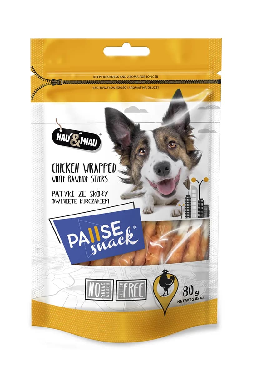 Hau&Miau Pausesnack przysmak dla psa patyki ze skóry owinięte kurczakiem 500 g