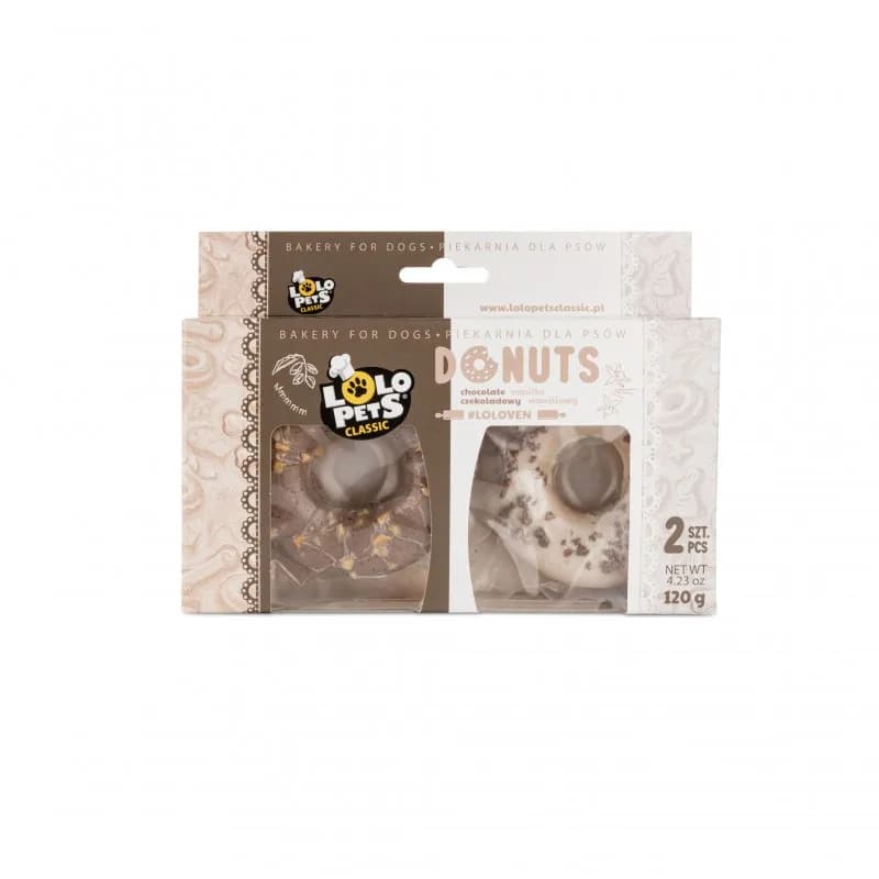 LOLO PETS Donuts o smaku waniliowym i czekoladowo-orzechowym dla psa 2 szt. 120 g