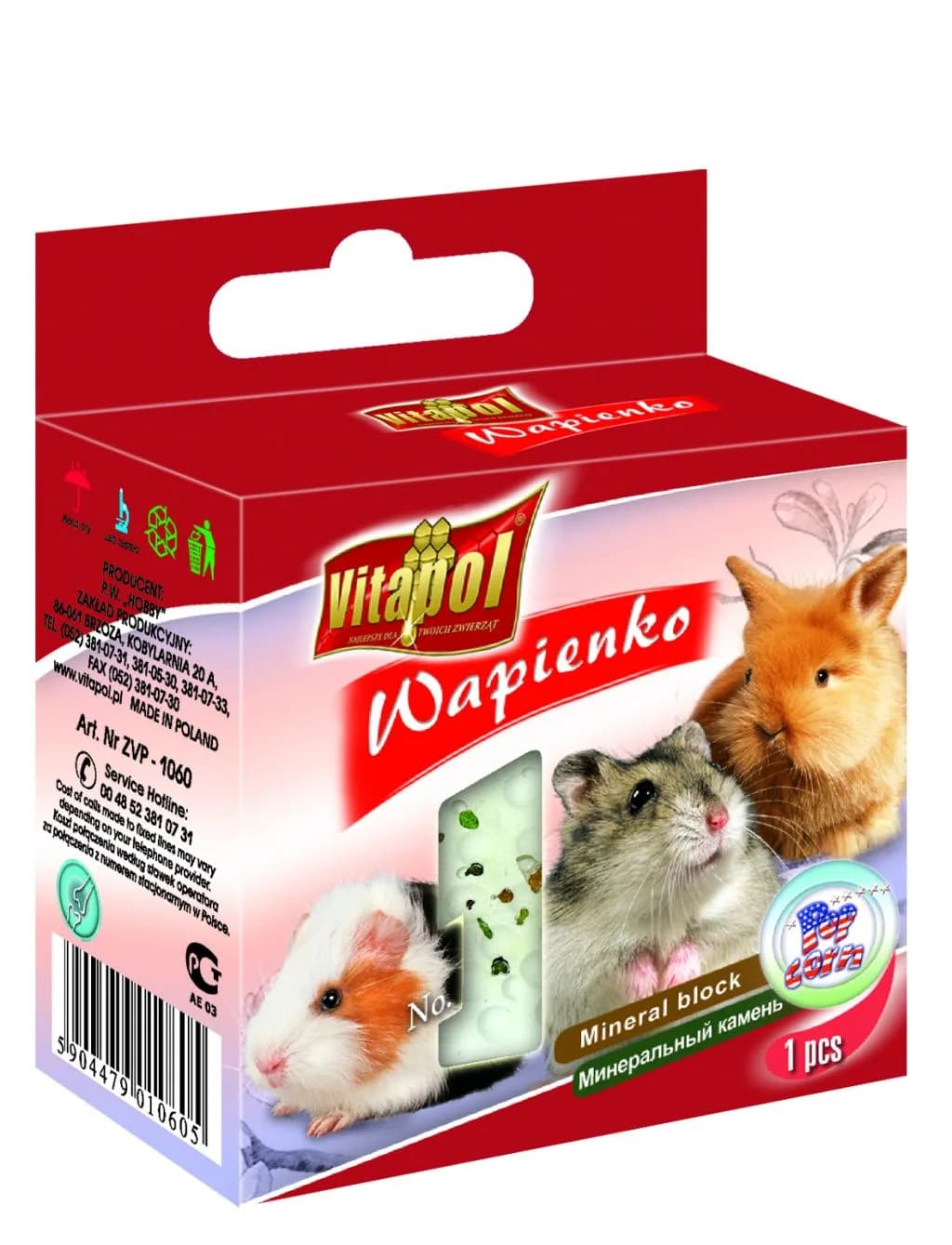 Vitapol Kostka wapienna POPCORN dla gryzoni i królika 40 g