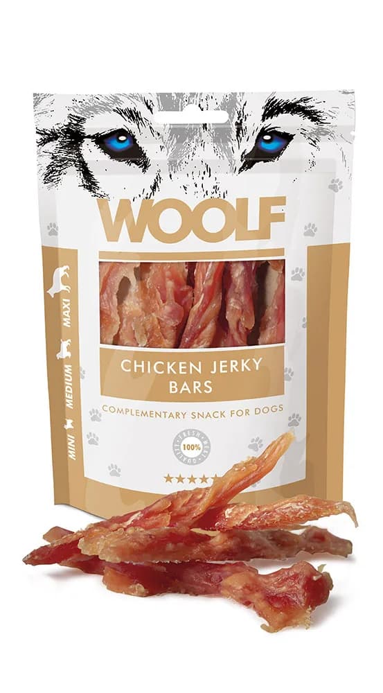 WOOLF CHICKEN JERKY BARS Przysmak dla Psa paski z Kurczaka 100 g