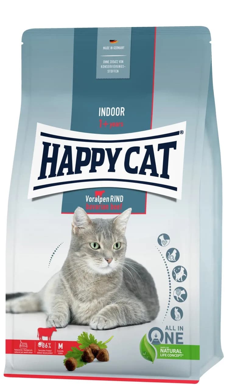 HappyCat Indoor Bavarian Beef, sucha karma dla kotów niewychodzących wołowina bawarska
