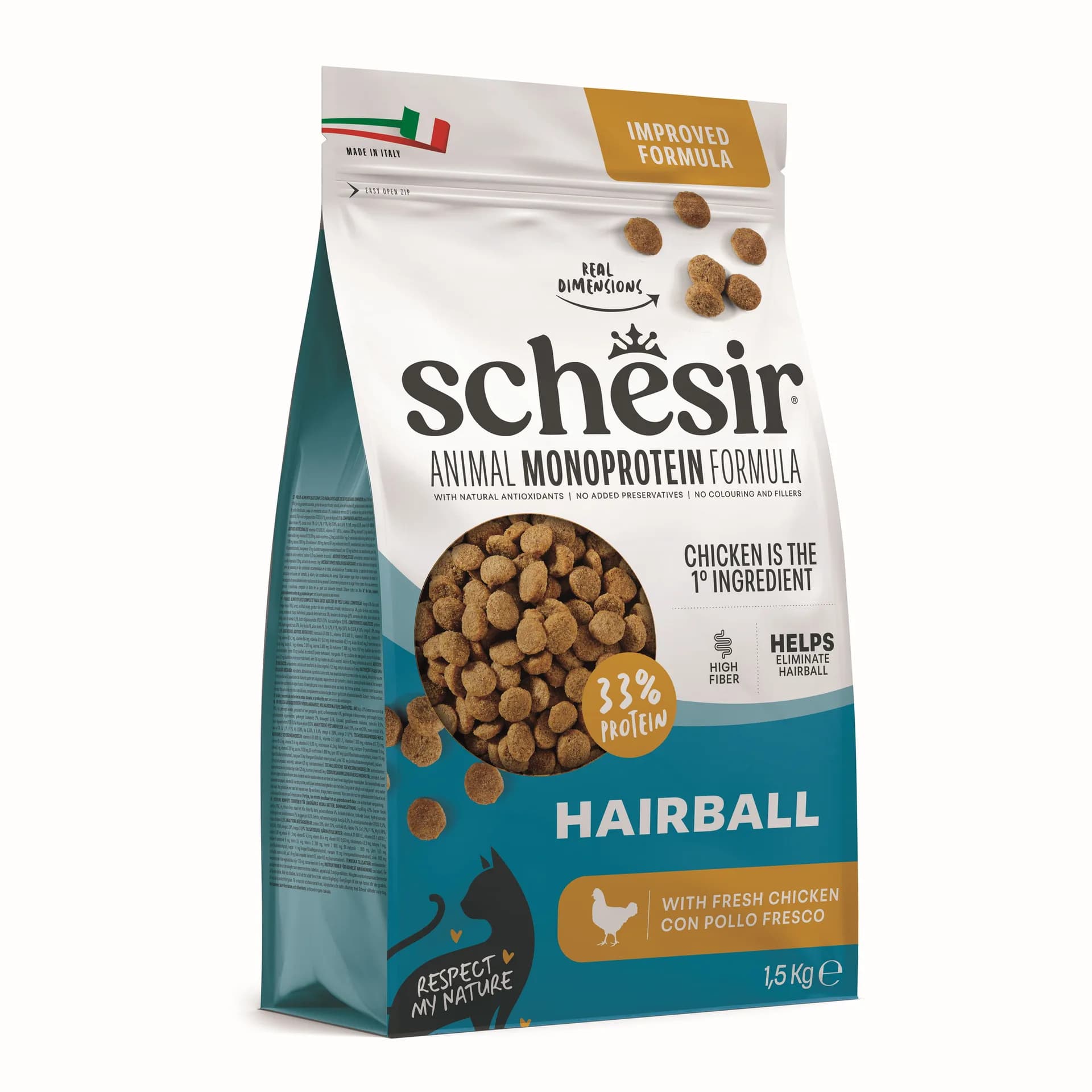 Animal Monoprotein Formula Hairball karma sucha dla kota kurczak 15 kg worek dla ras długowłosych przeciw kulom włosowym