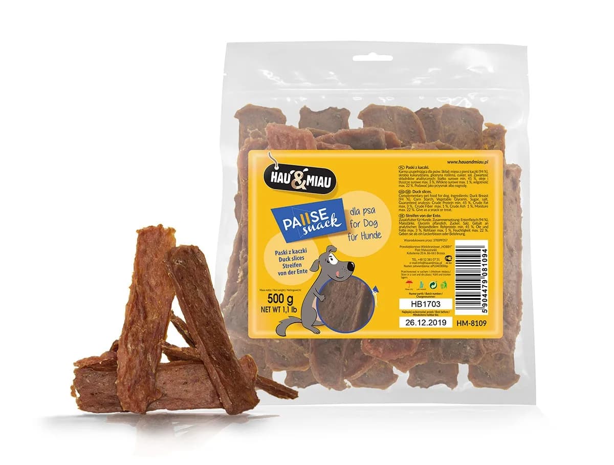 Hau&Miau Pausesnack przysmak dla psa paski z kaczki 500 g