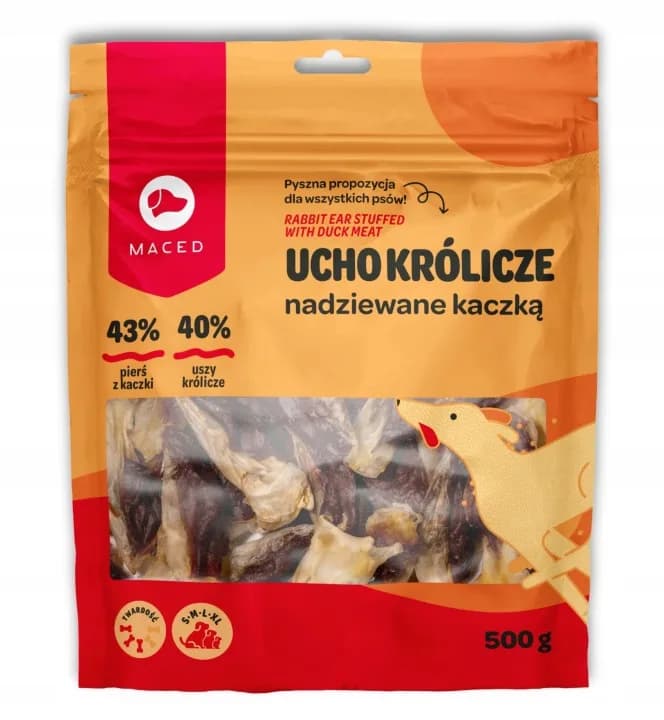 Maced Ucho Królicze Nadziewane Kaczką Przysmaki Smakołyki dla Psów 500 g