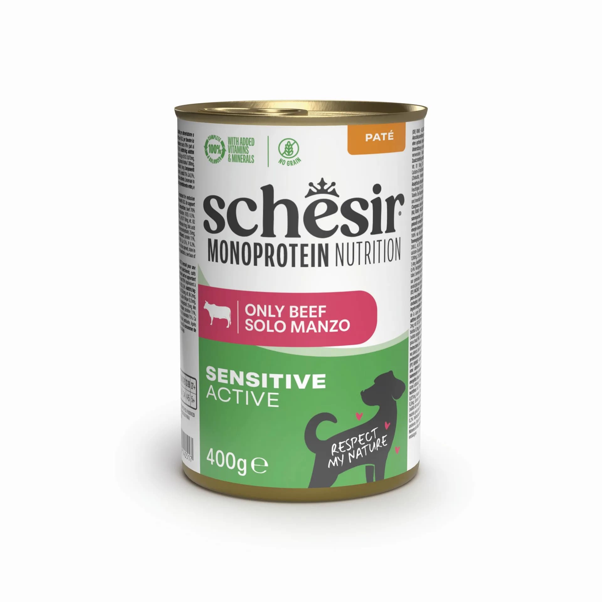Schesir Monoprotein Nutrition Sensitive Active Wołowina karma mokra dla psa 400 g
