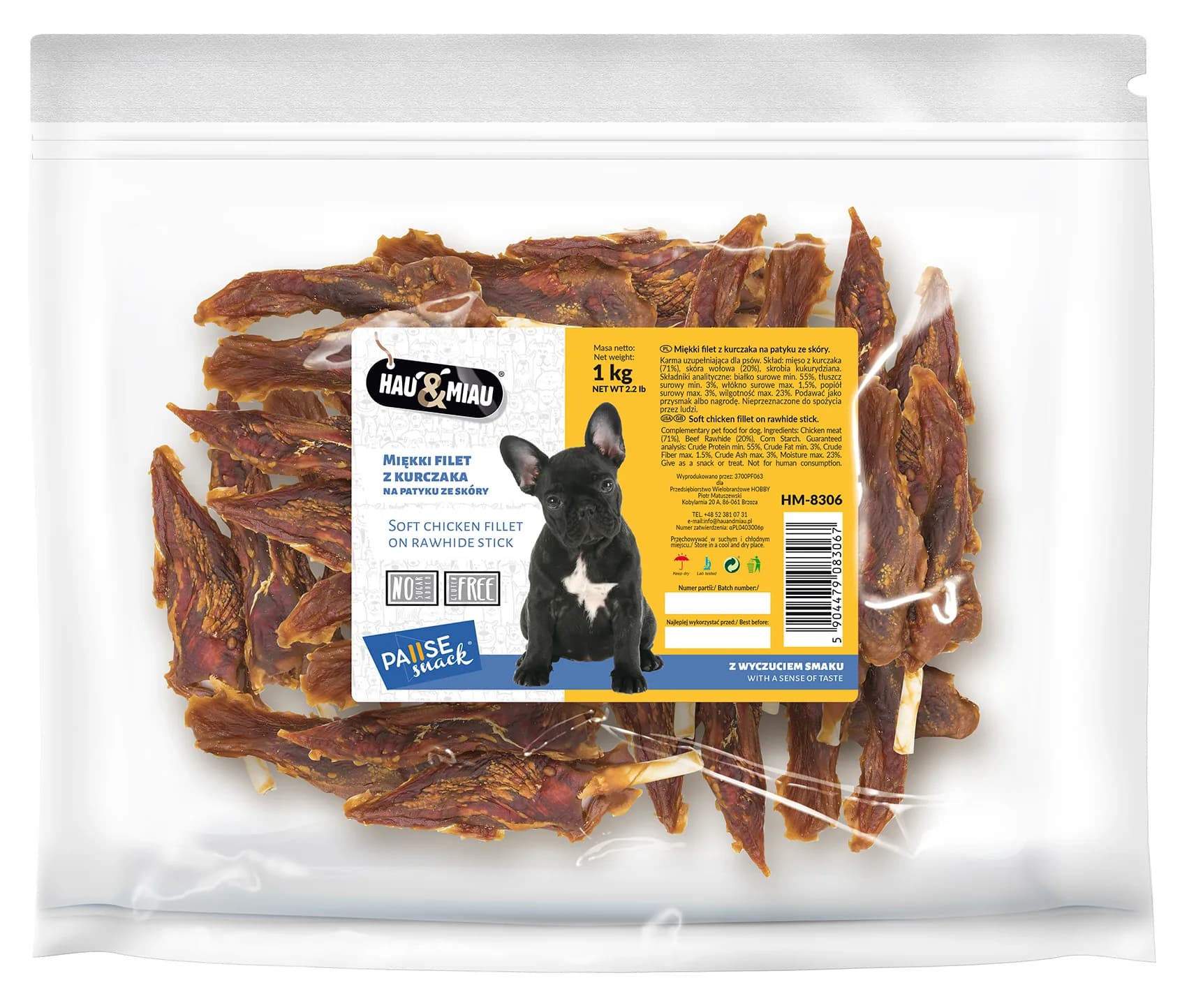 Hau&Miau Pausesnack przysmak dla psa miękki filet z kurczaka na patyku ze skóry 1 kg
