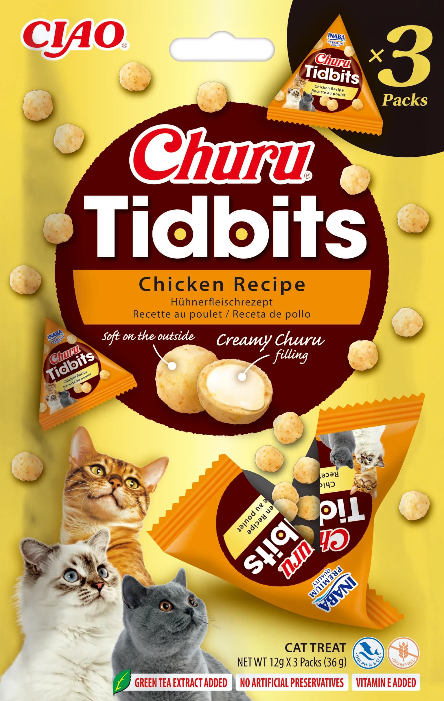 Churu Tidbits 3P Uzupełniająca karma dla kotów Formuła z kurczakiem 3 × 12 g