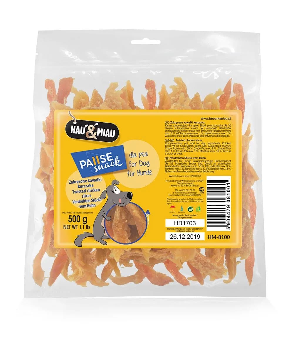 Hau&Miau Zakręcone kawałki kurczaka dla psa 500 g
