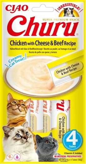 INABA CAT CHURU CHICKEN CHEESE&BEEF 4 × 14 g