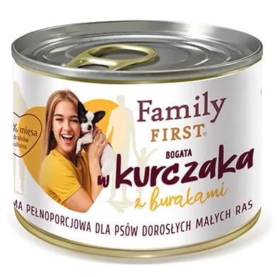 Family First Mokra karma bogata w kurczaka z burakami dla psów dorosłych małych ras 200 g
