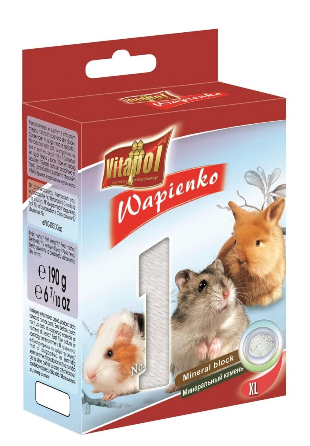 Vitapol Kostka wapienna naturalna XL dla gryzoni i królika 190 g