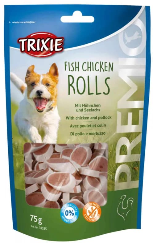 Przekąski dla psa PREMIO Rolls talarki - kurczak z mintajem 75 g