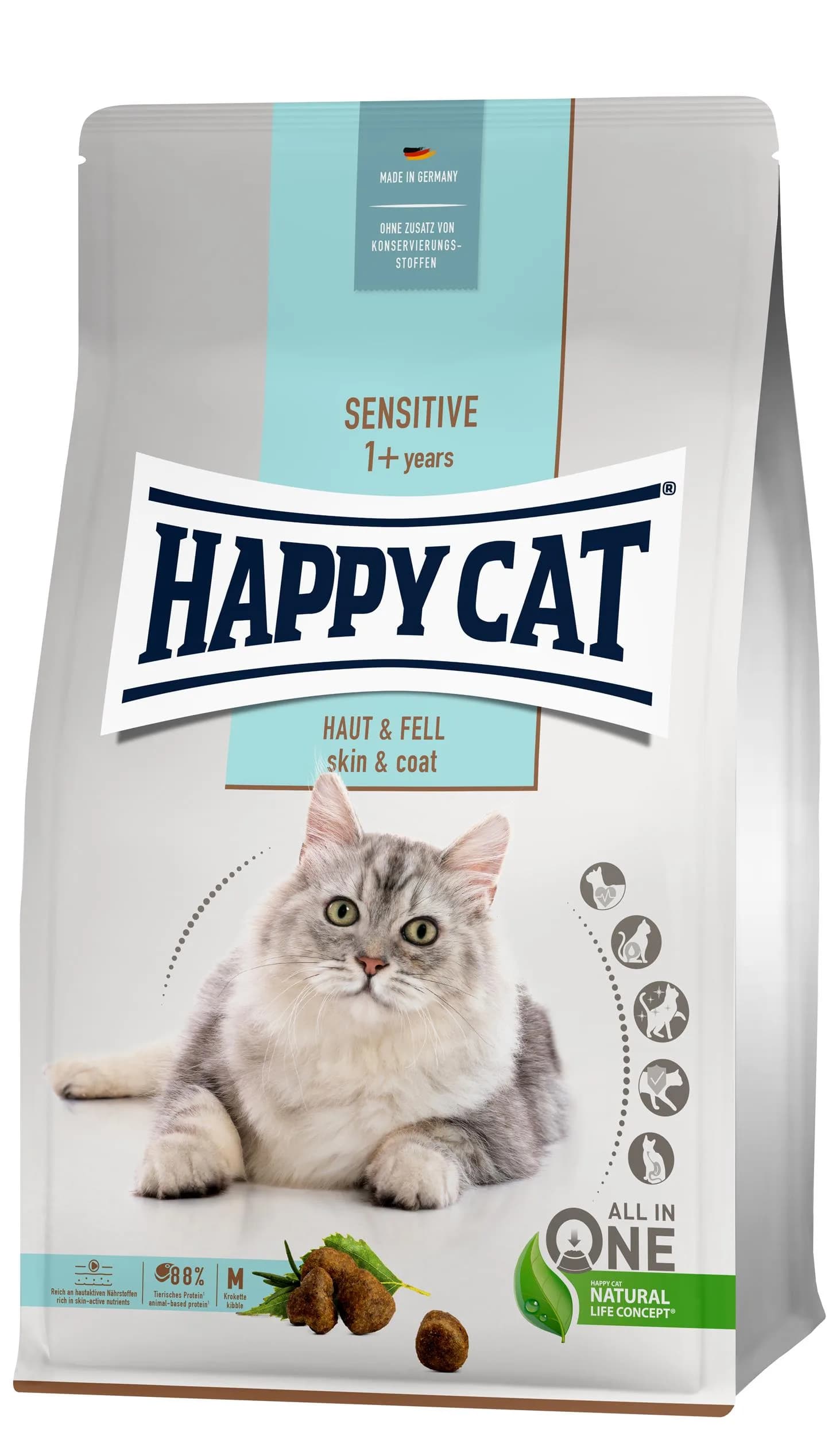 Happy Cat Sensitive Skin & Coat sucha karma dla dorosłych kotów dla zdrowej skóry i sierści 1,3 kg
