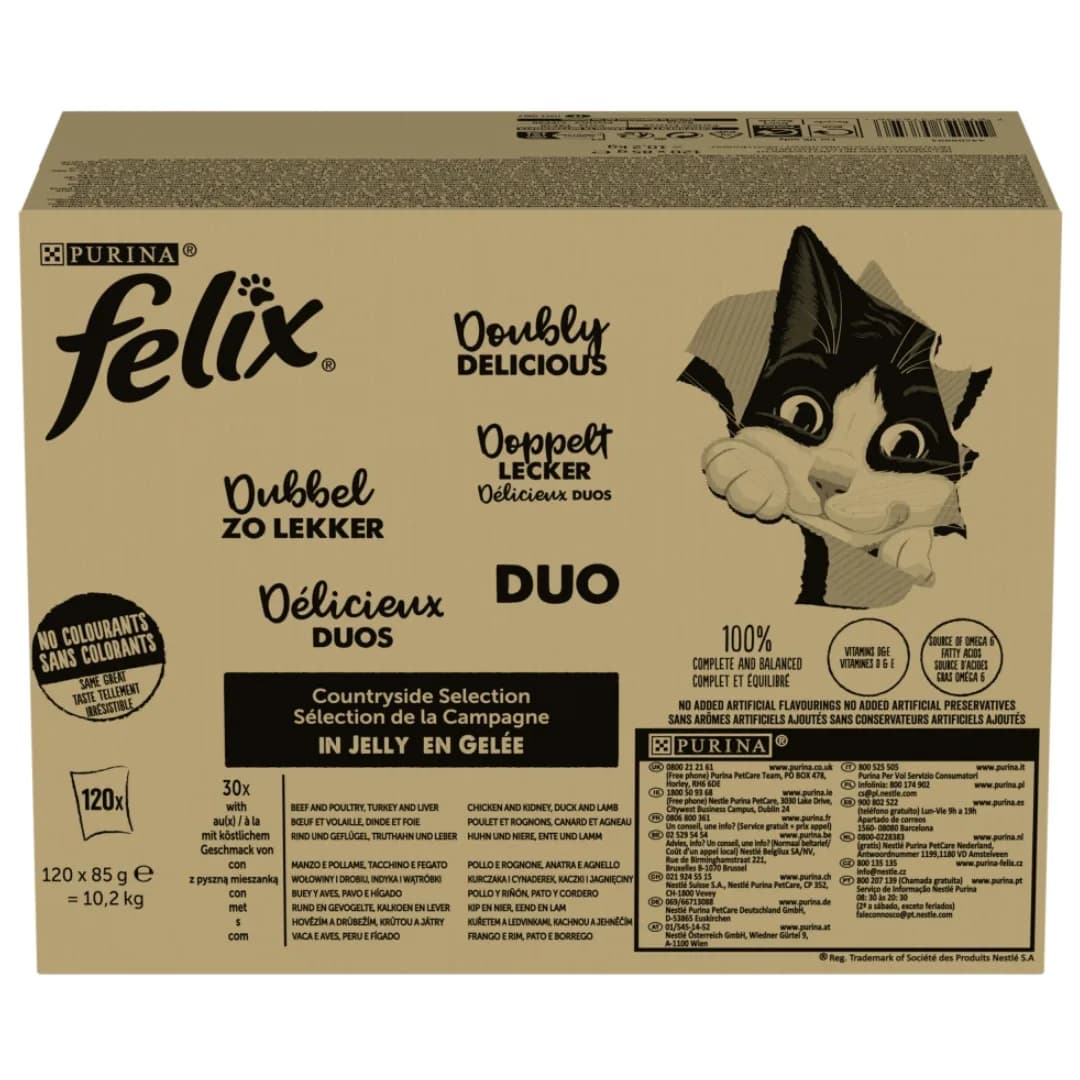 Felix Countryside Selection Karma dla dorosłych kotów w galaretce 10,2 kg (120 × 85 g)
