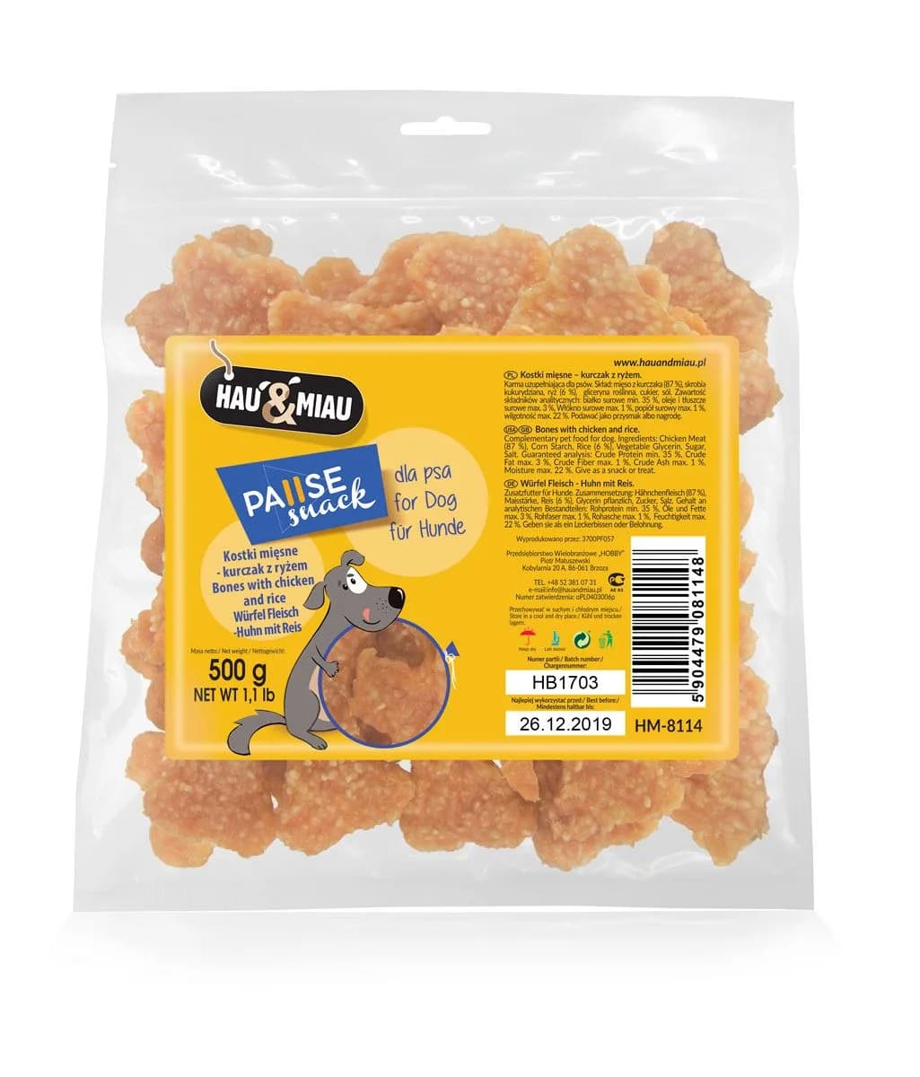 Hau&Miau Mięsne kostki dla psa - kurczak z ryżem 500 g