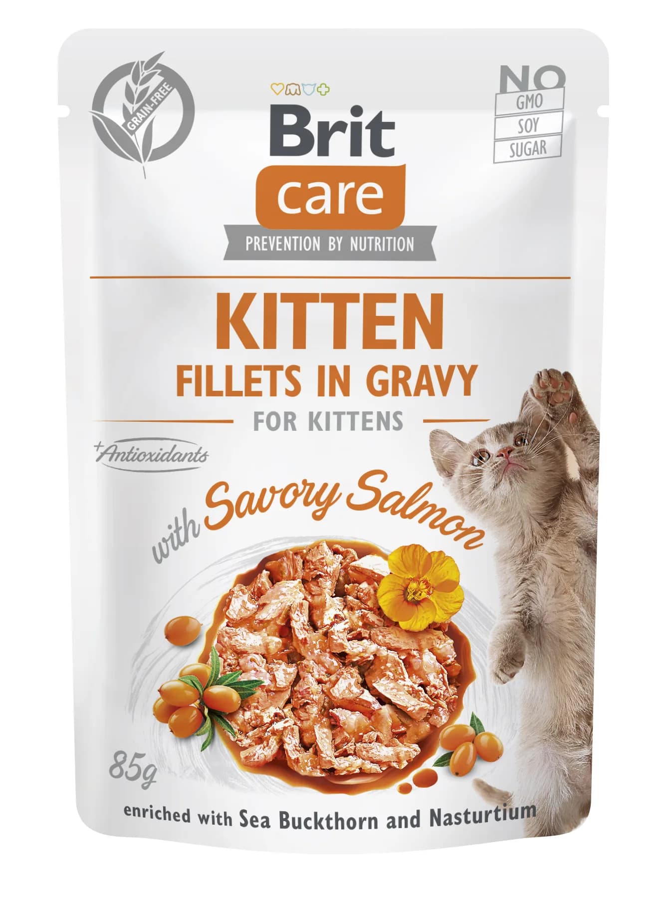 Brit Care Pouch Kitten Fillets in Gravy with Savory Salmon mokra karma dla kociąt z łososiem 85 g