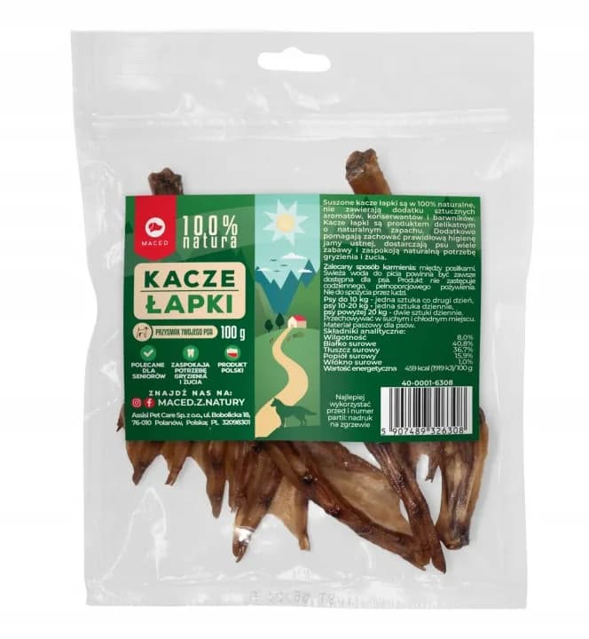 Maced Przysmak dla Psa Suszone Kacze Łapki 100% Naturalne 100 g