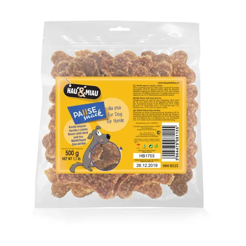 Hau&Miau Mięsne kostki dla psa - kaczka z ryżem 500 g