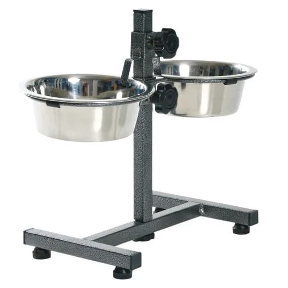 Miski ze stali nierdzewnej na stojaku, regulowana wysokość - Dog Bar 2 × 0.75 l / ø 15 cm