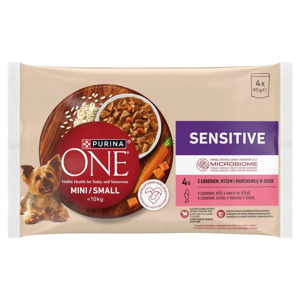 PURINA ONE MINI Dog Sensitive Łosoś 400 g (4 × 100 g)
