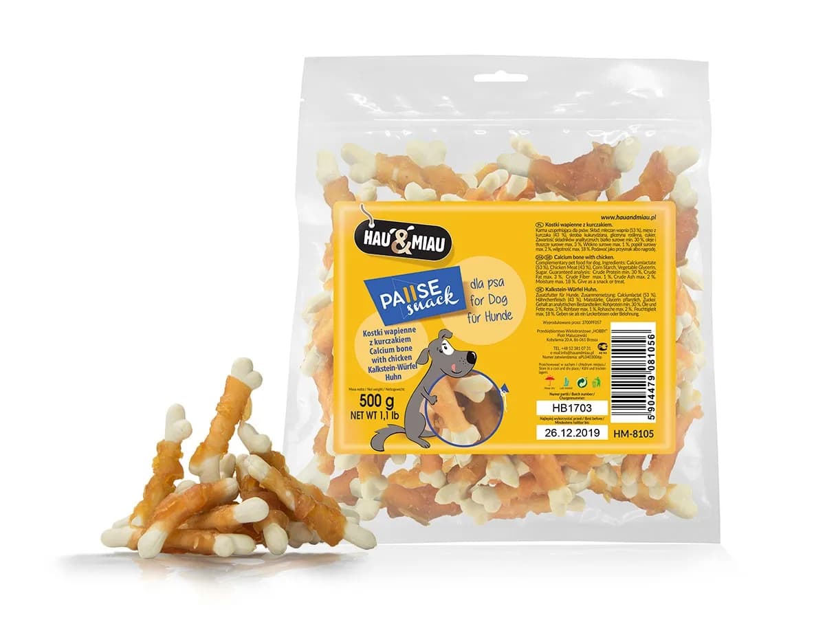 Hau&Miau Kostki wapienne z kurczakiem dla psa - 0,5/1 kg 500 g