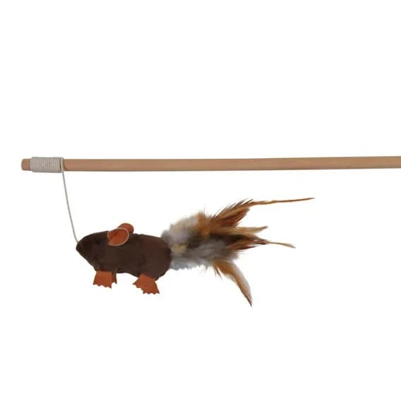 Wędka Mysz z piórami 50 cm ciemny brąz
