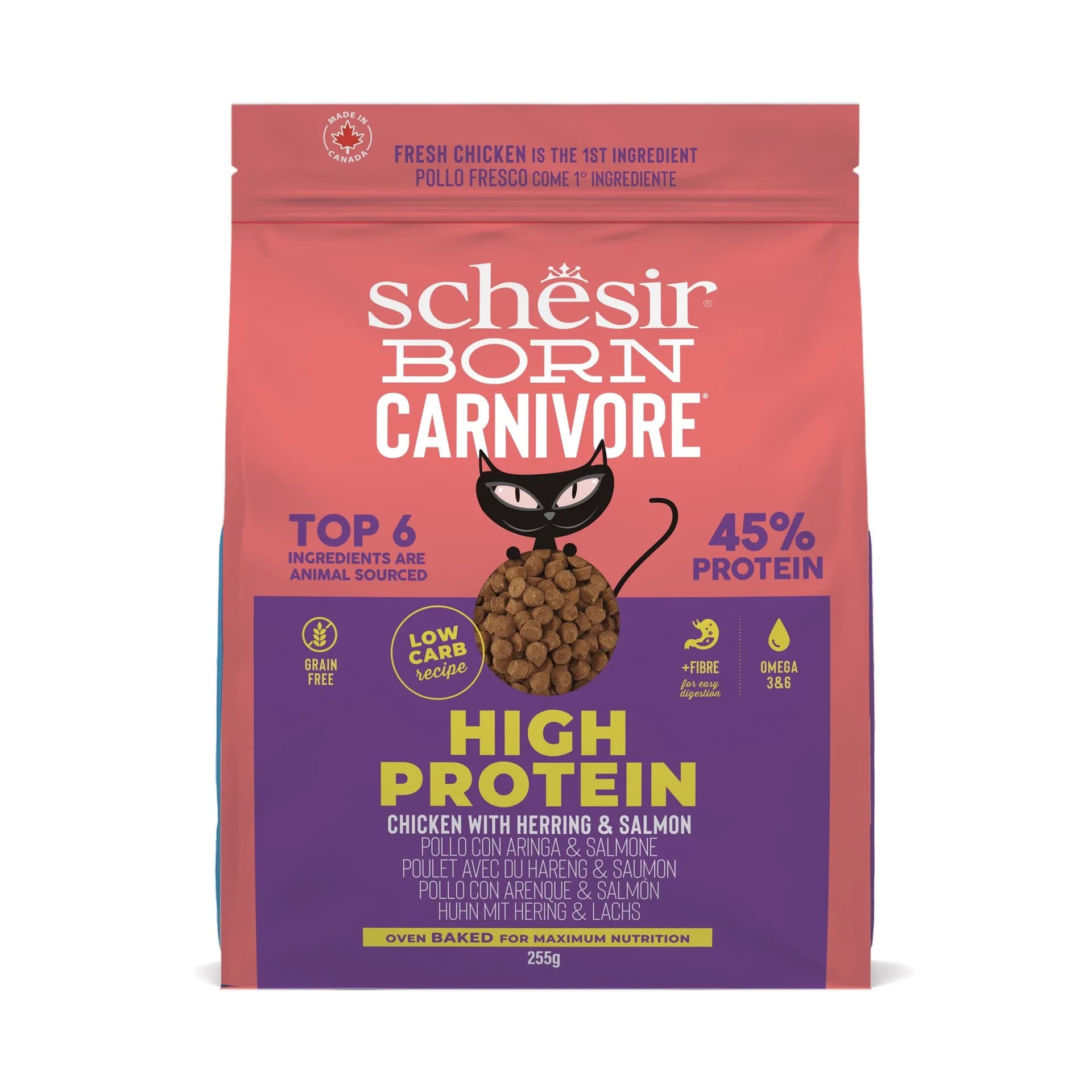 Schesir Born Carnivore karma sucha dla kotów o smaku kurczak i śledź 255 g
