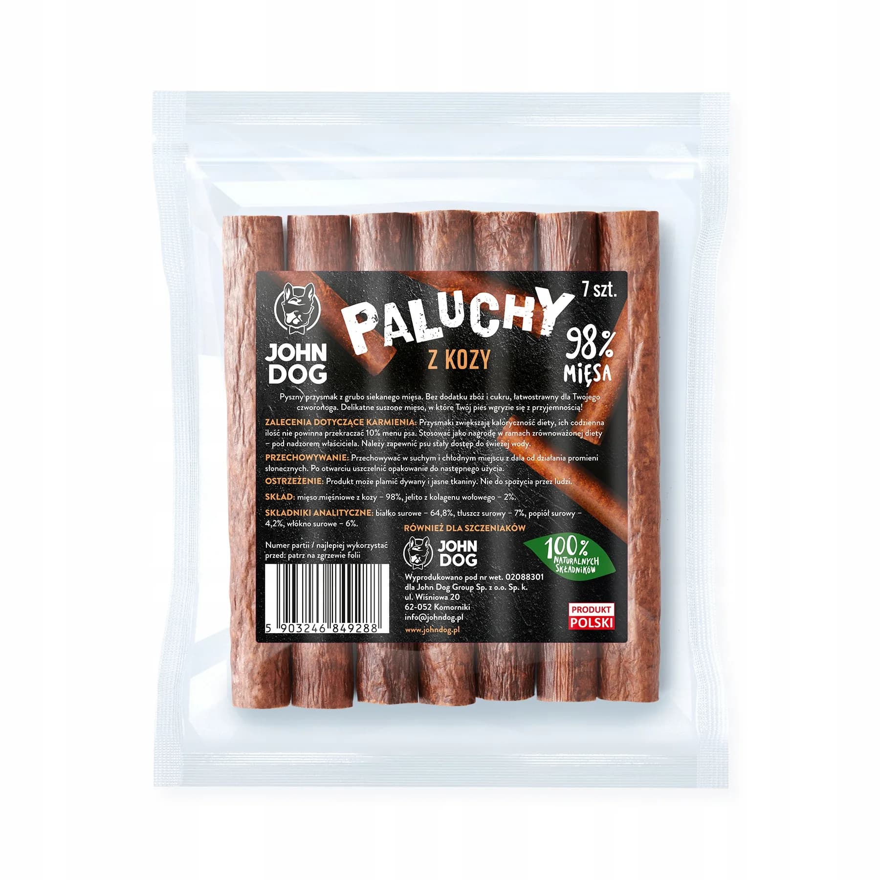 Przysmak dla psa paluchy z kozy 7 × 98% mięsa John Dog